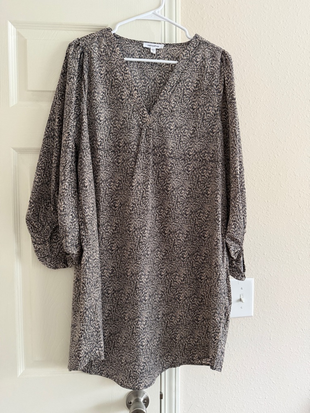 Taupe and Black Printed V-Neck Dress